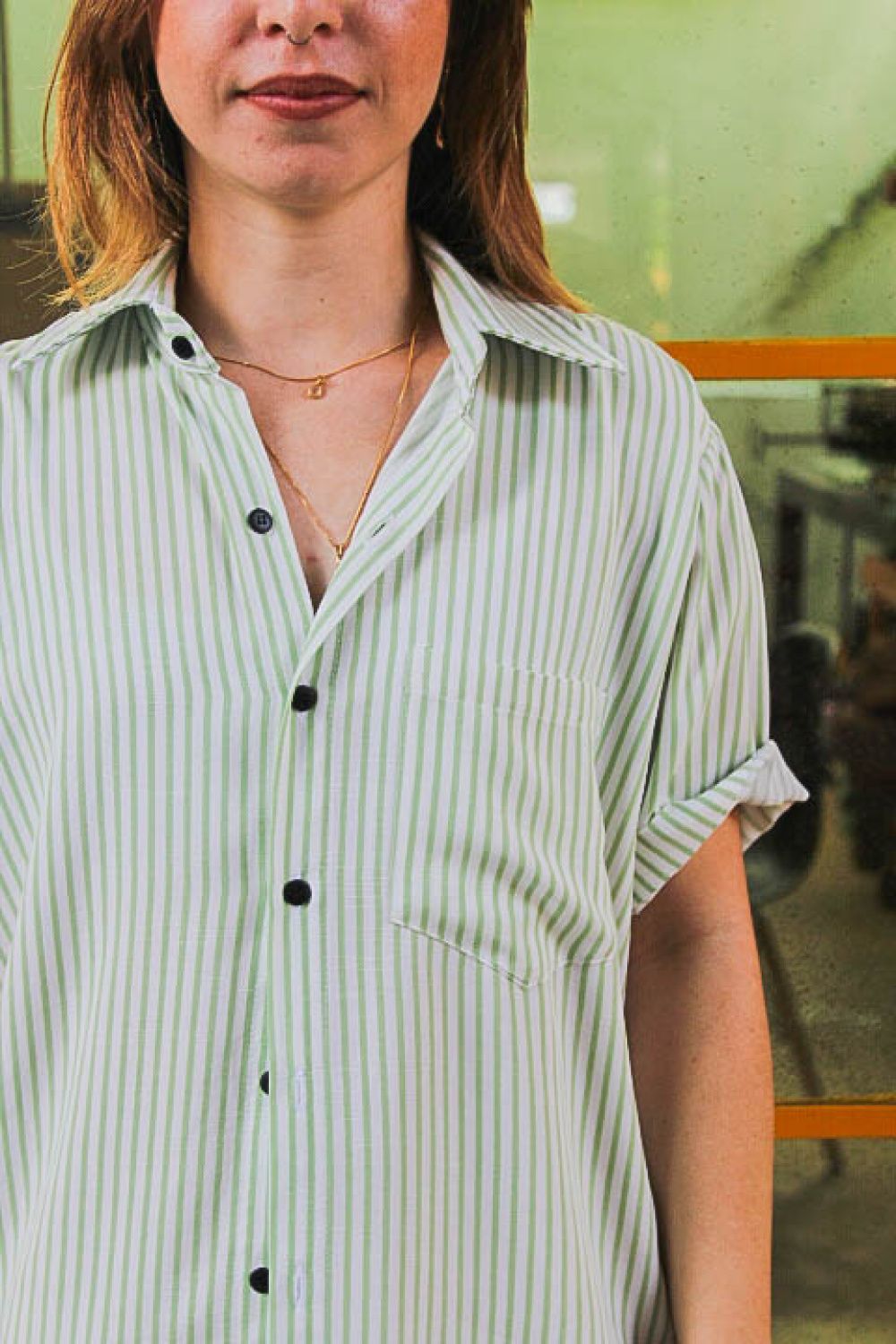 Camisa Listrada Verde Claro