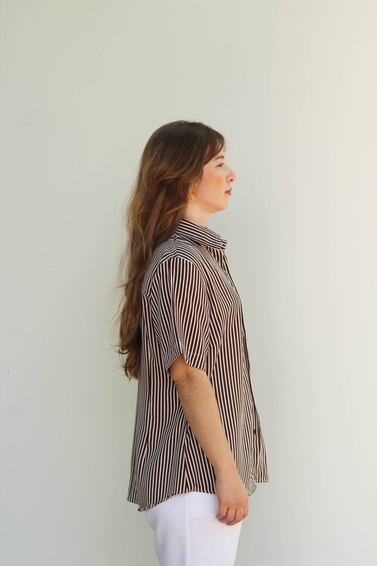 Camisa Listrada Fina Marrom