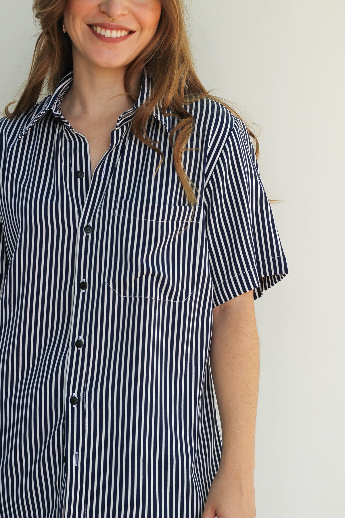 Camisa Listrada Fina Azul