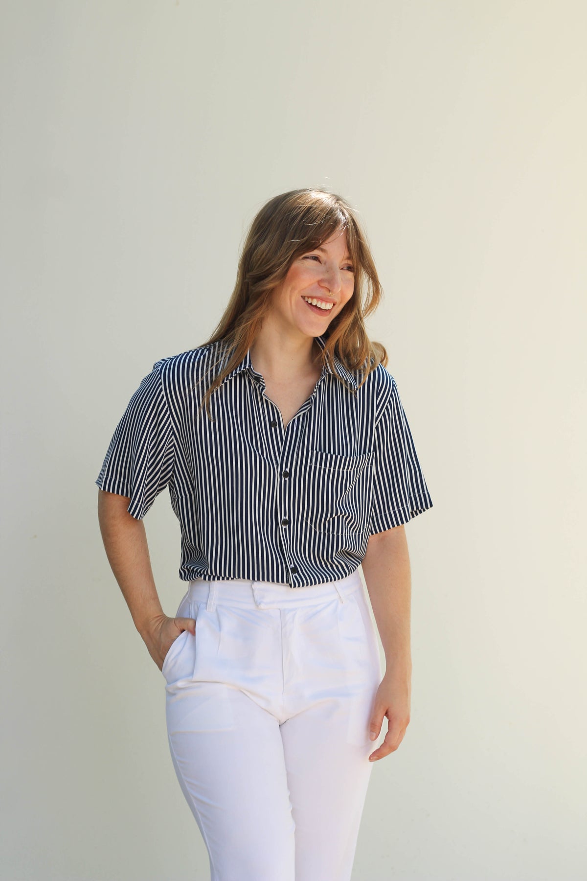 Camisa Listrada Fina Azul