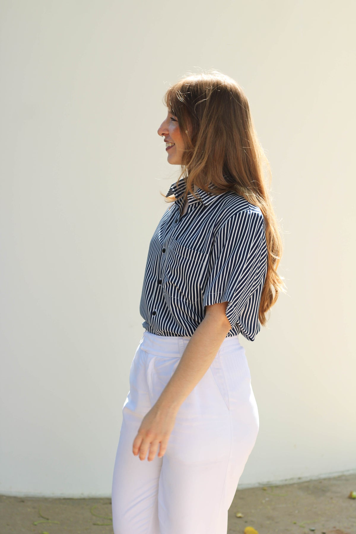 Camisa Listrada Fina Azul